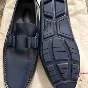 Salvatore Ferragamo Blue Leather Slip-On Loafers